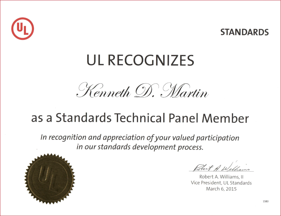 Ul 325 Stp Certificate Kenneth D Martin